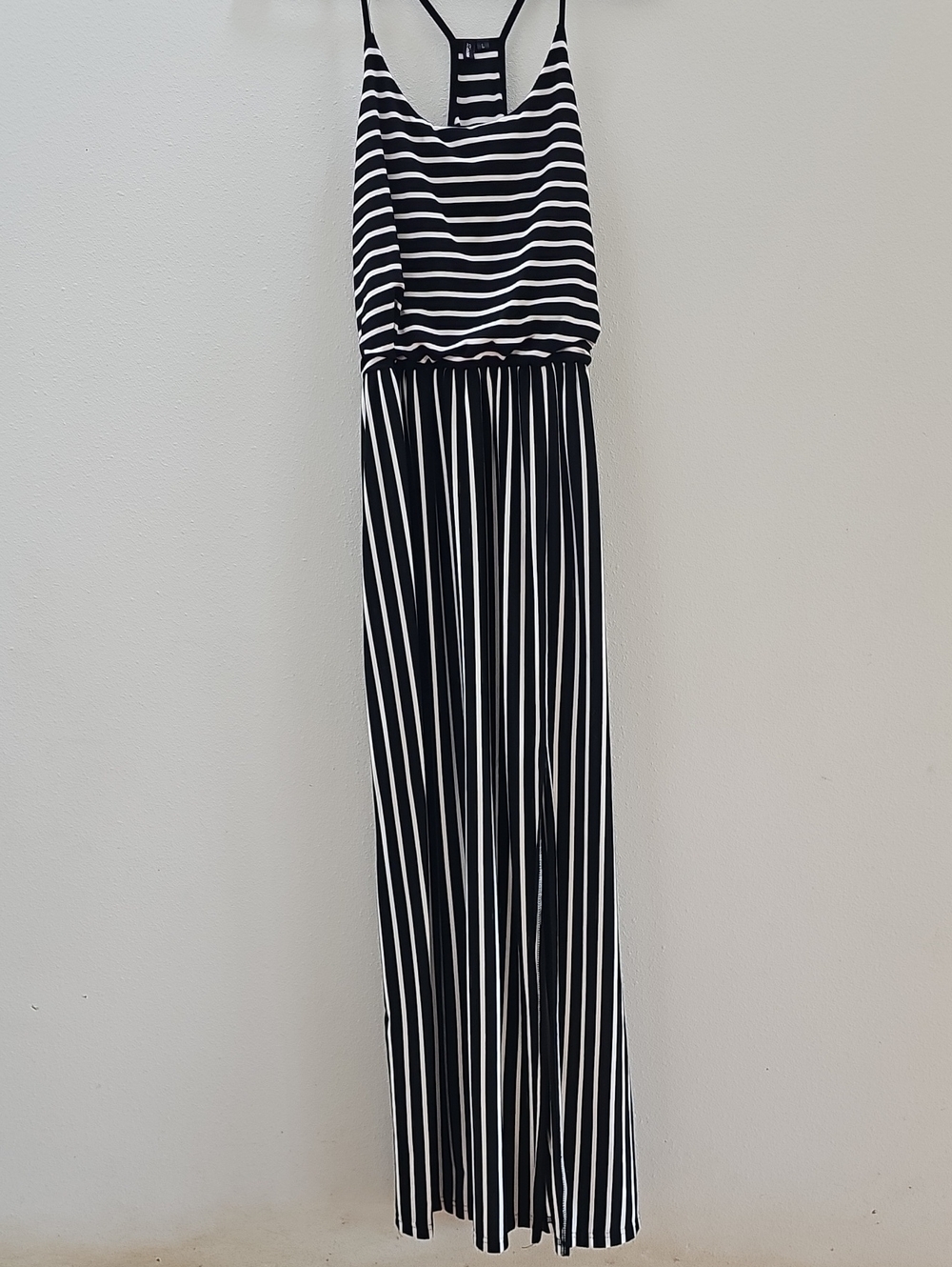 Black & White Striped Wide-Leg Jumpsuit with Racerback